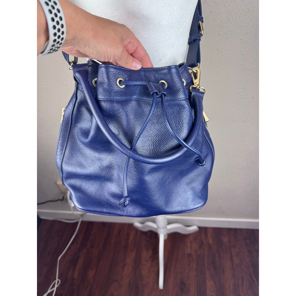 Ora Delphine blue pebbled leather bucket bag